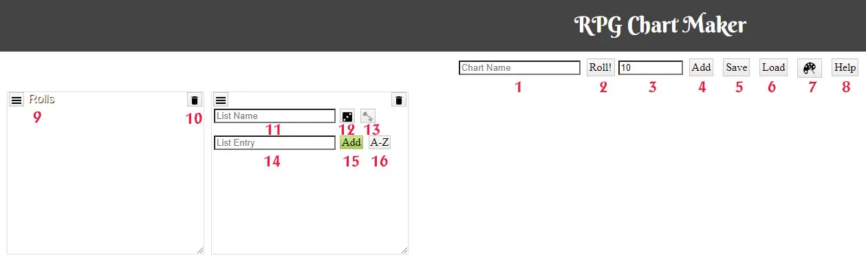 RPG ChartMaker's main screen