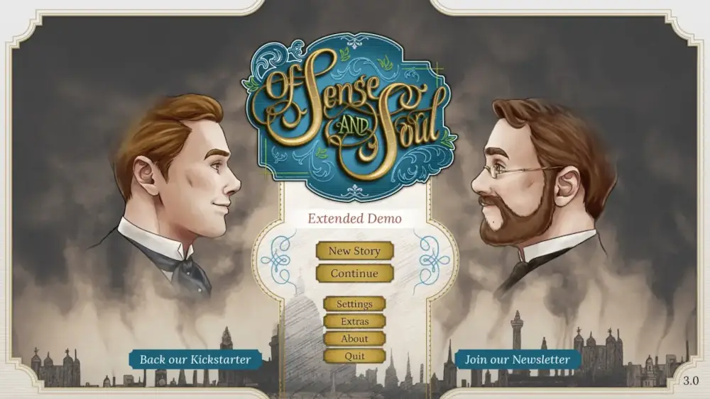 Main menu screen for Of Sense and Soul
